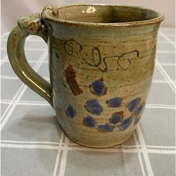 Pottery Coffee Mugs Grape Vine Primitive Handmade Artisan Crafted Set of 2 Cups - Picture 2 of 10